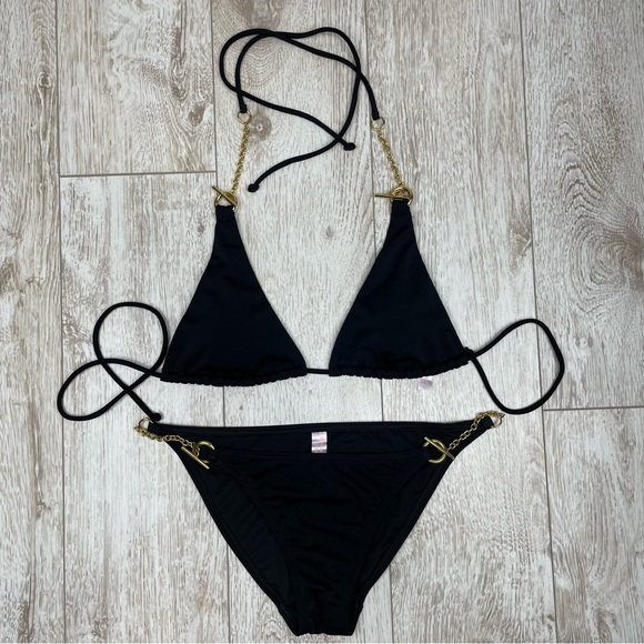 Victoria’s Secret S small black bikini set with gold chain - Picture 1 of 5